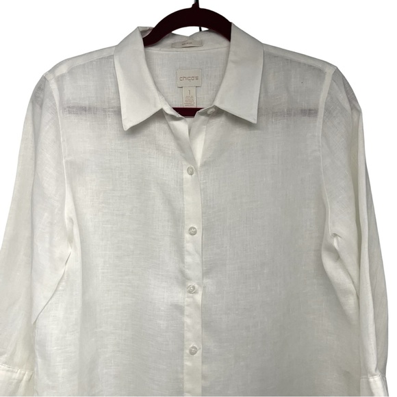 Chico’s No Iron Linen Optic White 3/4 Sleeve Button Front Shirt Women’s Medium - Picture 5 of 10